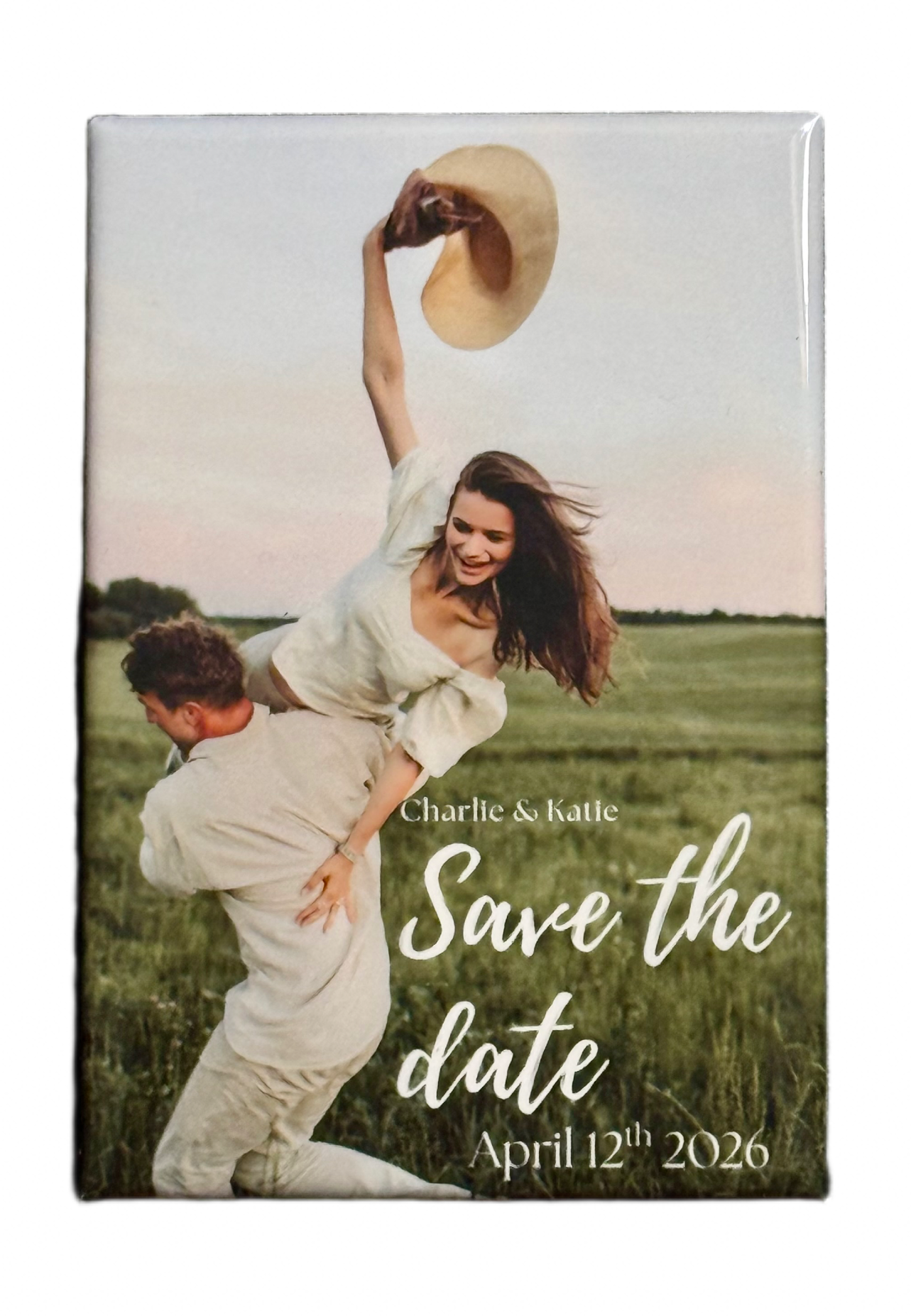 Save the date card and personalized photo magnet