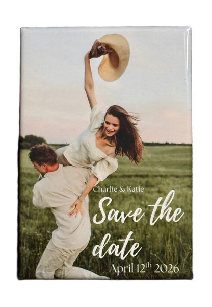 Save the date card and personalized photo magnet